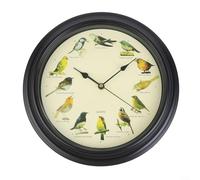 13 Inch Birdsong Wall Clock With Hourly Playback Of 12 Songbirds From British And European Regions(black 13 inches)