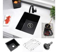 13 Inch Black Bar Sink Undermount-VASOYO 13x15 Small Kitchen Sink Black Quartz Composite Wet Bar Sinks Undermount Outdoor Rv Sinks Deep Single Bowl Camping with Bottom Grid