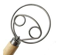 13 Inch Bread Dough Whisk,Double Eyes Stainless Steel Danish Dough Whisk, Egg Beater with Wooden Handle, Bread Dough Mixer Accessories Tool for Kitchen