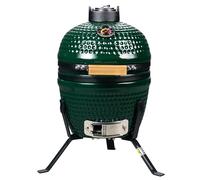 13 inch Ceramic Kamado Egg Grill | Portable Tabletop Charcoal BBQ Grill Smoker for Outdoor Cooking, Patio, Camping (Green)
