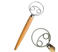 13 Inch Danish Dough Whisk - Stainless Steel Bread Whisk with Wooden Handle for Sourdough Bread, Cake Batter, and Dough Mixing - Essential Kitchen Tool for Baking