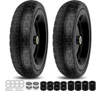 13 Inch Flat Free Wheels Gorilla Cart Tires 4.00-6 Solid Replacement with Universal 5/8" Axle Bore Hole, Spacers and Pins, for Wheelbarrow, Garden Wagon, Hand Truck, Trolley, Lawn Mower，2 Pack