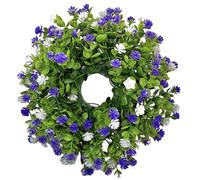 13 Inch Floral Wreath for Front Door, Spring Summer Decoration with Eucalyptus and Ranunculus, Indoor Outdoor Decor Purple and White