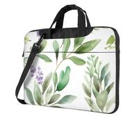 13 Inch Laptop Shoulder Bag For Men Women,Waterproof Briefcase Messenger Bag Green Flower Watercolor Herb Sage Leaves And Branches Laptop Sleeve Bag W/Strap Handle