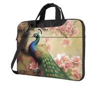 13 Inch Laptop Shoulder Bag For Men Women,Waterproof Briefcase Messenger Bag Oriental Peacock On Flower Tree Laptop Sleeve Bag W/Strap Handle