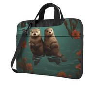 13 Inch Laptop Shoulder Bag For Men Women,Waterproof Briefcase Messenger Bag Otters In Love Laptop Sleeve Bag W/Strap Handle