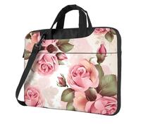 13 Inch Laptop Shoulder Bag For Men Women,Waterproof Briefcase Messenger Bag Pink Rose Floral Laptop Sleeve Bag W/Strap Handle