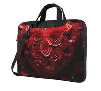 13 Inch Laptop Shoulder Bag For Men Women,Waterproof Briefcase Messenger Bag Red Rose Love Heart Laptop Sleeve Bag W/Strap Handle