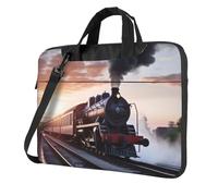 13 Inch Laptop Shoulder Bag For Men Women,Waterproof Briefcase Messenger Bag Steam Train Depart Sunset Laptop Sleeve Bag W/Strap Handle