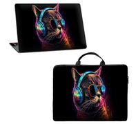 13 inch Laptop Sleeve with Laptop Skin Sticker Set - Waterproof Slim Laptop Case with Durable Smooth Zipper, Lightweight Computer Bag for MacBook Dell HP Lenovo, Cool Cat with Glasses