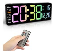 13 inch Large Digital Wall Alarm Clock with Remote Control Large Colorful LED Display Wall Clock Adjustable Brightness Count Up&Down Timer with Day/Date/Temperature for Home Gym Office and Classroom