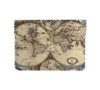 13-inch Leather Laptop Sleeve, Ancient Map World Globe Print Slim Shockproof Insertion Design Laptop Case for Office, School, Travel