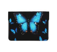 13-inch Leather Laptop Sleeve, Beautiful blue butterfly Print Slim Shockproof Insertion Design Laptop Case for Office, School, Travel