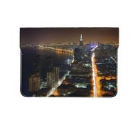13-inch Leather Laptop Sleeve, Beautiful City Night View Print Slim Shockproof Insertion Design Laptop Case for Office, School, Travel