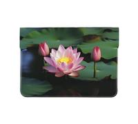 13-inch Leather Laptop Sleeve, Beautiful Lotus Flower Print Slim Shockproof Insertion Design Laptop Case for Office, School, Travel