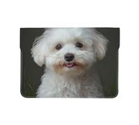 13-inch Leather Laptop Sleeve, Bichon Frise Dog Print Slim Shockproof Insertion Design Laptop Case for Office, School, Travel