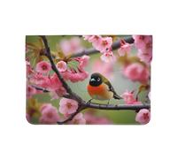 13-inch Leather Laptop Sleeve, Bird in Peach Tree Print Slim Shockproof Insertion Design Laptop Case for Office, School, Travel