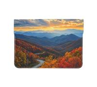 13-inch Leather Laptop Sleeve, Blue Ridge Parkway Mountains Print Slim Shockproof Insertion Design Laptop Case for Office, School, Travel