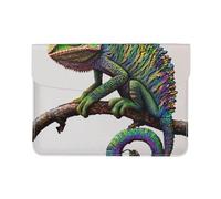 13-inch Leather Laptop Sleeve, Chameleon listen music print Print Slim Shockproof Insertion Design Laptop Case for Office, School, Travel