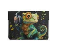 13-inch Leather Laptop Sleeve, Chameleon listen music Print Slim Shockproof Insertion Design Laptop Case for Office, School, Travel