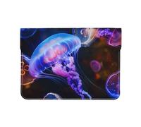 13-inch Leather Laptop Sleeve, Colorful Jellyfish Print Slim Shockproof Insertion Design Laptop Case for Office, School, Travel