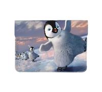 13-inch Leather Laptop Sleeve, Happy Penguin Print Slim Shockproof Insertion Design Laptop Case for Office, School, Travel