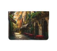 13-inch Leather Laptop Sleeve, Italian Old Street Print Slim Shockproof Insertion Design Laptop Case for Office, School, Travel