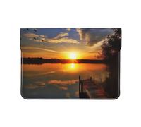 13-inch Leather Laptop Sleeve, Lake under Sunset Print Slim Shockproof Insertion Design Laptop Case for Office, School, Travel