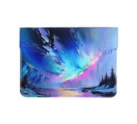 13-inch Leather Laptop Sleeve, Northern Lights Painting Print Slim Shockproof Insertion Design Laptop Case for Office, School, Travel
