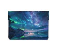13-inch Leather Laptop Sleeve, Northern Lights Print Slim Shockproof Insertion Design Laptop Case for Office, School, Travel
