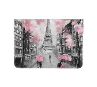 13-inch Leather Laptop Sleeve, Paris Street Eiffel Tower Pink Floral Print Slim Shockproof Insertion Design Laptop Case for Office, School, Travel