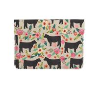 13-inch Leather Laptop Sleeve, Pink Flower Show Steer Cows Cattle Print Slim Shockproof Insertion Design Laptop Case for Office, School, Travel