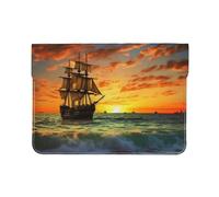 13-inch Leather Laptop Sleeve, pirate ship in the sunset Print Slim Shockproof Insertion Design Laptop Case for Office, School, Travel