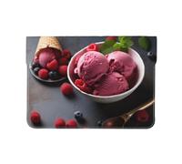 13-inch Leather Laptop Sleeve, Raspberry Ice Cream Print Slim Shockproof Insertion Design Laptop Case for Office, School, Travel