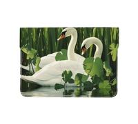13-inch Leather Laptop Sleeve, swan green leaves Print Slim Shockproof Insertion Design Laptop Case for Office, School, Travel