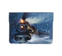 13-inch Leather Laptop Sleeve, Winter Christmas Snow Night Railway Train Print Slim Shockproof Insertion Design Laptop Case for Office, School, Travel