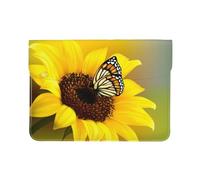 13-inch Leather Laptop Sleeve, Yellow Sunflowers with Red Butterfly Print Slim Shockproof Insertion Design Laptop Case for Office, School, Travel