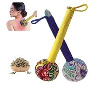13 Inch Long Handle Mugwort Meridian Massage Hammer, Manual Back Massager for Soothing and Relieving Shoulder(Purple Yellow)