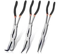 13-inch Long Reach Needle Nose Pliers Set, 3-Piece Double Jointed Pliers with Straight, 45 & 90 Degree Bent Tips for Narrow Spaces