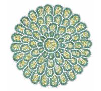 13 inch Round Beads Placemats Handcrafted Glass Beaded Polyester Table Mats - Place Mats for Harvest Autumn Kitchen Dining Party Table Decor Festival Everyday Use (Green White) - ALPHA Living HOME