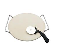 13 Inch Round Pizza Stones for Grill and Oven, Cordierite Baking Stones Set with Serving Rack & Cutter, Durable and Safe Cooking Stone Pan for Bread