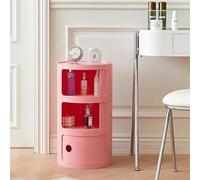 13-Inch Round Small Bathroom Cabinet - Versatile Plastic Nightstand End Table with Sliding Drawers for Living Room Bedroom and Bathroom Storage (Coffee 13x16)