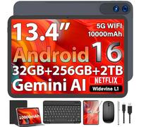 13 Inch Tablet, 2026 Android 16 Tablet with Keyboard, 32GB+256GB+2TB Expand, Gemini AI Tablets PC with 8-Core, 10000mAh, 120Hz 1920x1200 Display, 2 in 1 Large Tablets with Case, Mouse, Stylus(Black)