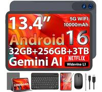 13 Inch Tablet, 2026 Android 16 Tablet with Keyboard, 32GB+256GB+2TB Expand, Gemini AI Tablets PC with 8-Core, 10000mAh, 120Hz 1920x1200 Display, 2 in 1 Large Tablets with Case, Mouse, Stylus(Silver)
