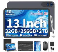 13 Inch Tablet with Keyboard, Android 16 Tablet with Gemini AI, 32GB + 256GB + 2TB Expansion, Tablets PC with 8 Core, 10000mAh, 120Hz 1920x1200 Display, 2 in 1 Large Tablets with Case, Mouse