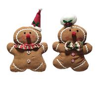 13 inches Grown Handmade Christmas Gingerbread Man Boy Girl Figures with Chef Hat Bowknot Christmas Ornament Home Decorations Doll Soft Door Christmas Gingerbread Plush Decor 1 Set(2pcs)