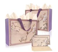 13"Large Chinese-style Gift Bag with Tissue Paper,Cards,Envelope and Handles For Birthday Party, Weddings, Mothers Day,Baby Shower,Party Favor,Holiday Presents(Purple,Gorgeous,premium,Flowers) (2-PCS