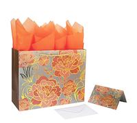 13" Large Rose Gold Gift Bag Set with Greeting Card and Orange Tissue Paper for celebrating birthdays,Mother's Day,Christmas,weddings,anniversaries,and more-13"x10.1"x5.2",1 Pcs.