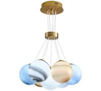 13-Light Cluster Blue Glass Bubble Chandelier For Kids Bedroom Earth Planet Moon Hanging Pendant Light Modern Ceiling Lamp For Kitchen Island Dining Room Living Room Foyer Entryway