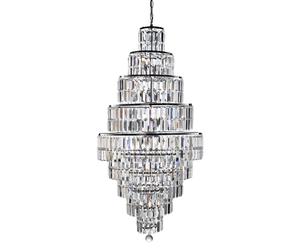 13 Lights Polished Chrome Finish Chandelier With Clear Crystal Hanging Prisms